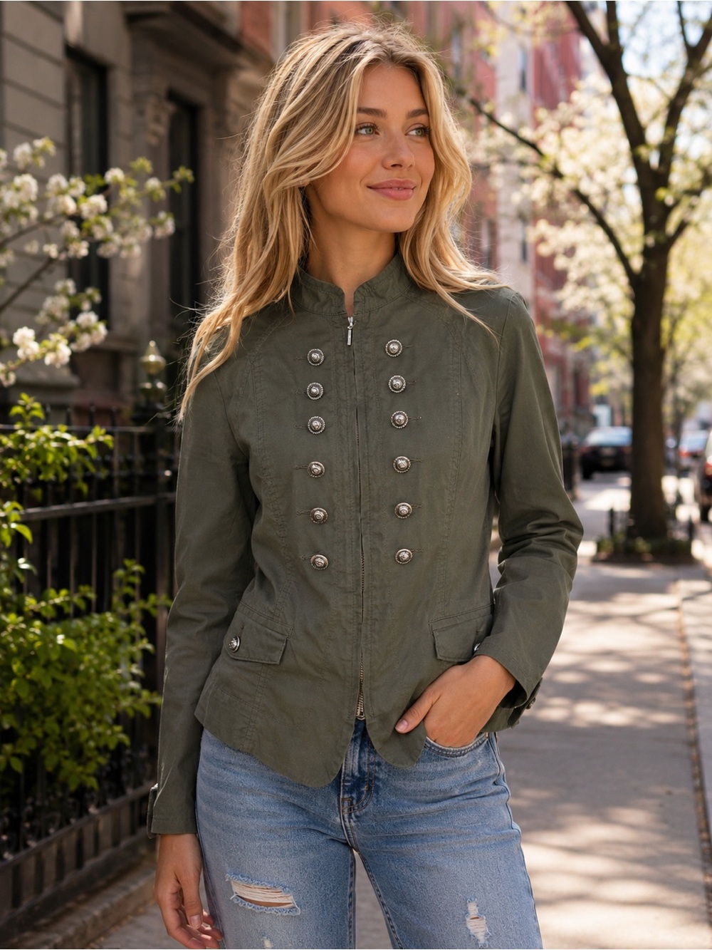 INC International Concepts Olive Green Military-Style Jacket